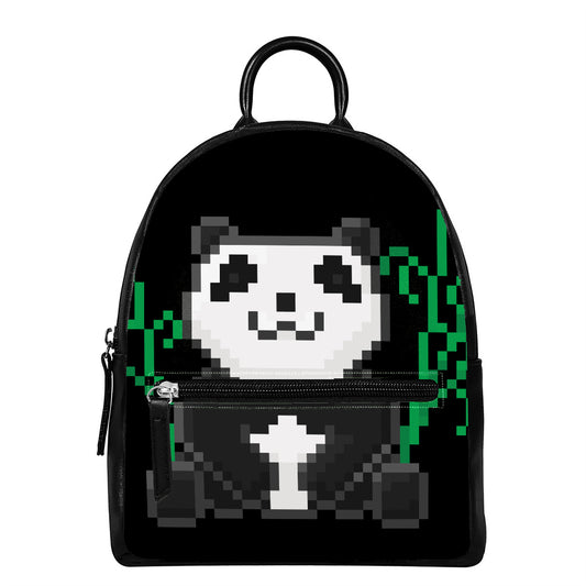 8-Bit Pixel Panda Print Leather Backpack