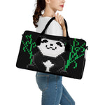 8-Bit Pixel Panda Print Leather Duffle Bag