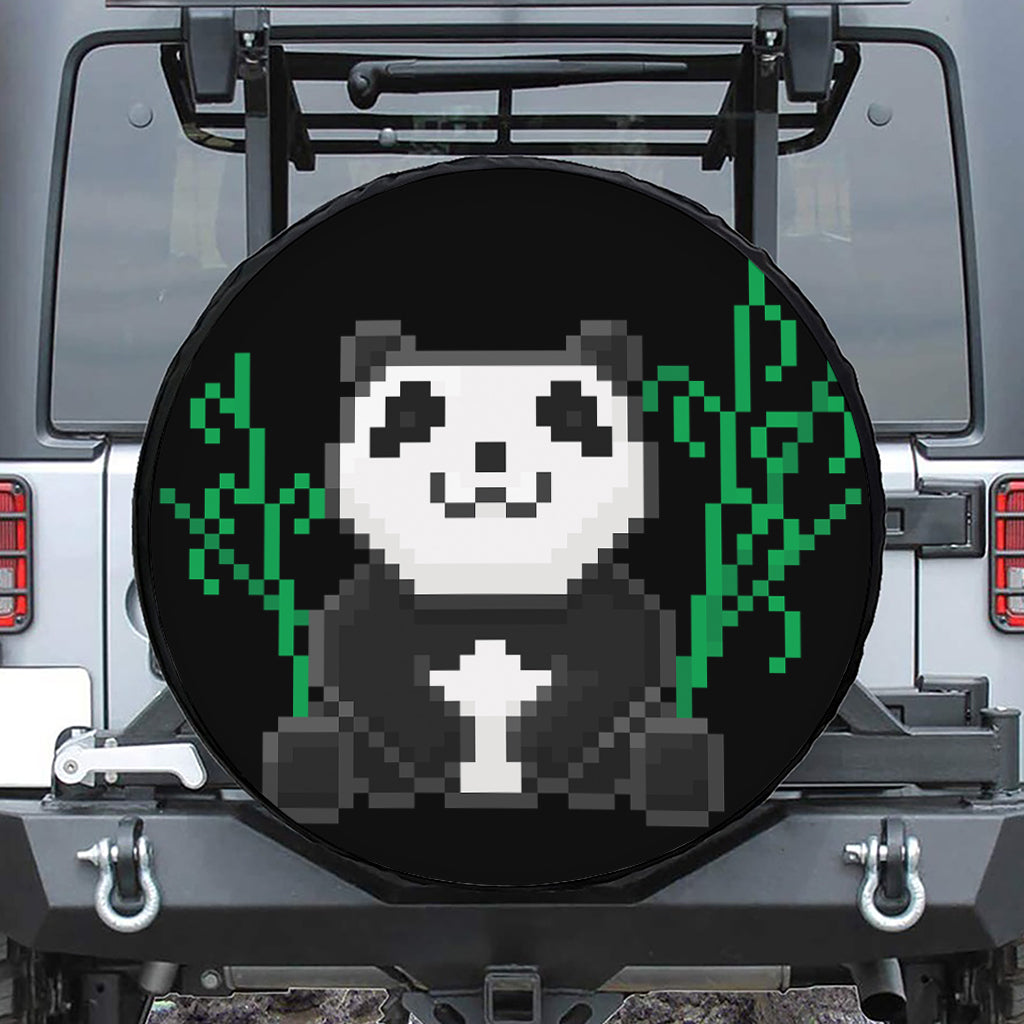 8-Bit Pixel Panda Print Leather Spare Tire Cover