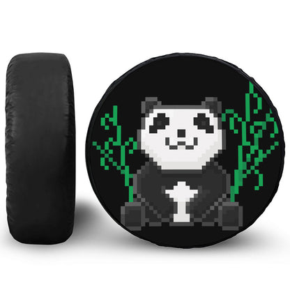 8-Bit Pixel Panda Print Leather Spare Tire Cover