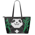 8-Bit Pixel Panda Print Leather Tote Bag With Zipper