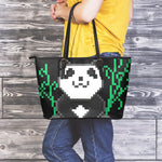 8-Bit Pixel Panda Print Leather Tote Bag