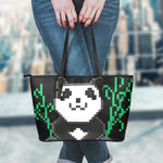 8-Bit Pixel Panda Print Leather Tote Bag