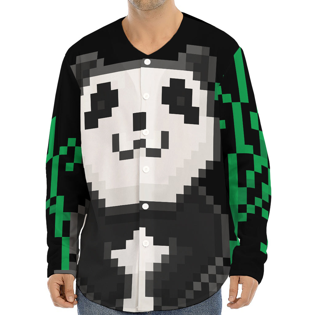 8-Bit Pixel Panda Print Long Sleeve Baseball Jersey