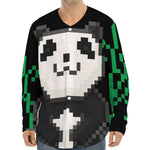 8-Bit Pixel Panda Print Long Sleeve Baseball Jersey