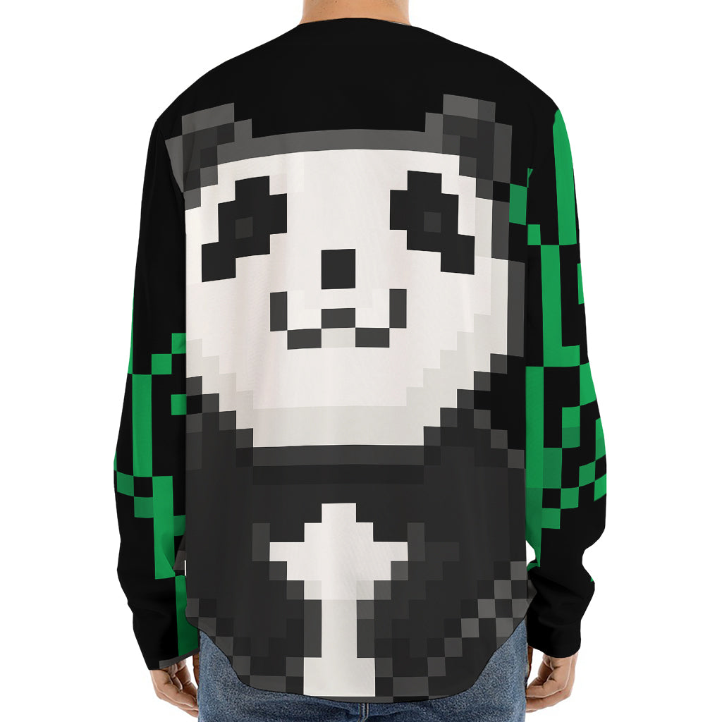 8-Bit Pixel Panda Print Long Sleeve Baseball Jersey