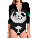 8-Bit Pixel Panda Print Long Sleeve Swimsuit