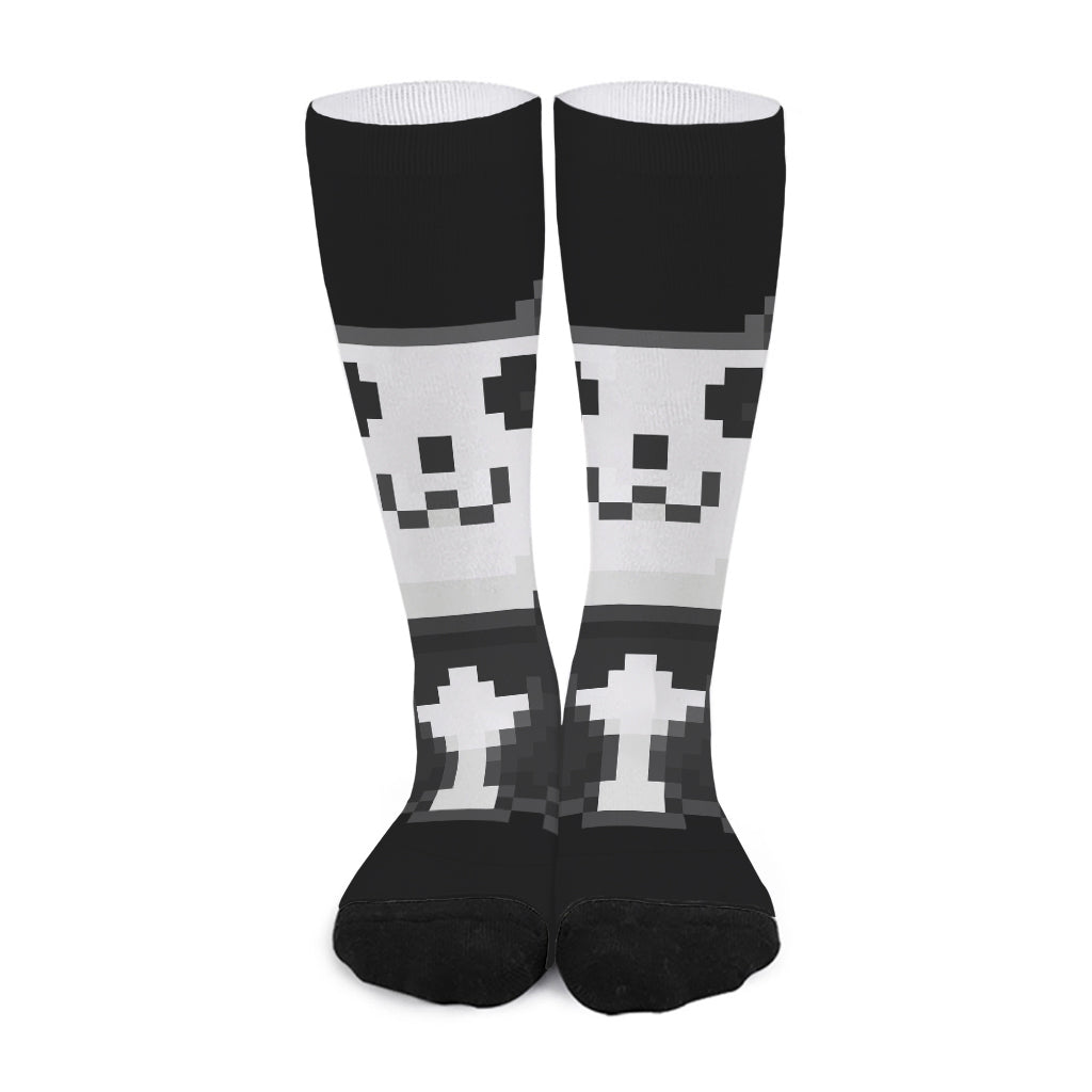 8-Bit Pixel Panda Print Long Socks