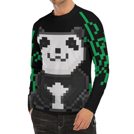 8-Bit Pixel Panda Print Men's Long Sleeve Rash Guard