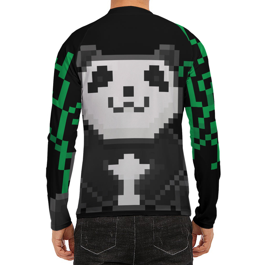 8-Bit Pixel Panda Print Men's Long Sleeve Rash Guard