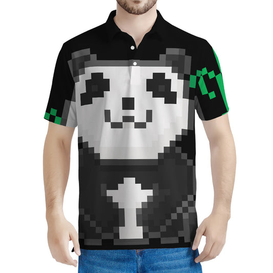 8-Bit Pixel Panda Print Men's Polo Shirt