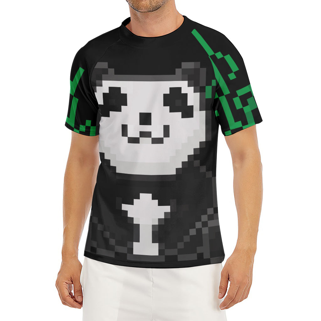 8-Bit Pixel Panda Print Men's Short Sleeve Rash Guard