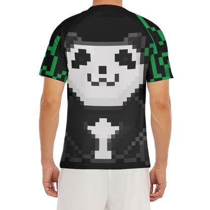 8-Bit Pixel Panda Print Men's Short Sleeve Rash Guard
