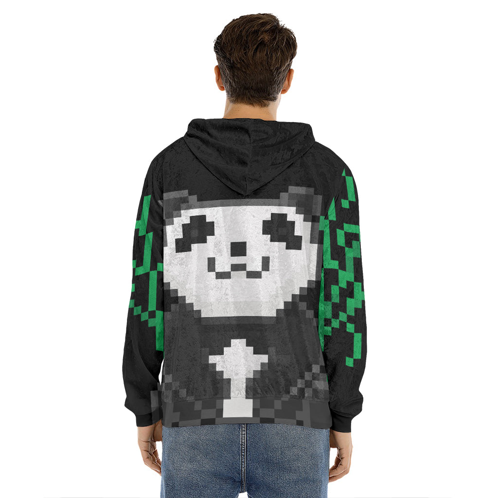8-Bit Pixel Panda Print Men's Velvet Pullover Hoodie