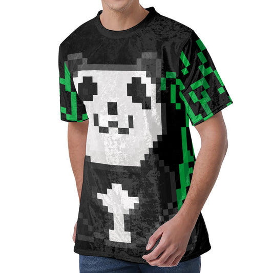 8-Bit Pixel Panda Print Men's Velvet T-Shirt