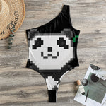8-Bit Pixel Panda Print One Shoulder Bodysuit
