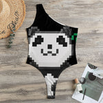 8-Bit Pixel Panda Print One Shoulder Bodysuit