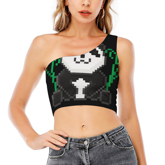 8-Bit Pixel Panda Print One Shoulder Crop Top