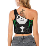 8-Bit Pixel Panda Print One Shoulder Crop Top