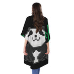 8-Bit Pixel Panda Print Open Front Beach Cover Up