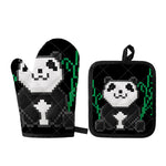 8-Bit Pixel Panda Print Oven Mitt And Pot Holder Set