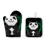 8-Bit Pixel Panda Print Oven Mitt And Pot Holder Set