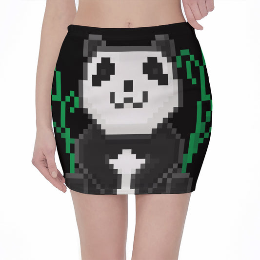 8-Bit Pixel Panda Print Pencil Mini Skirt