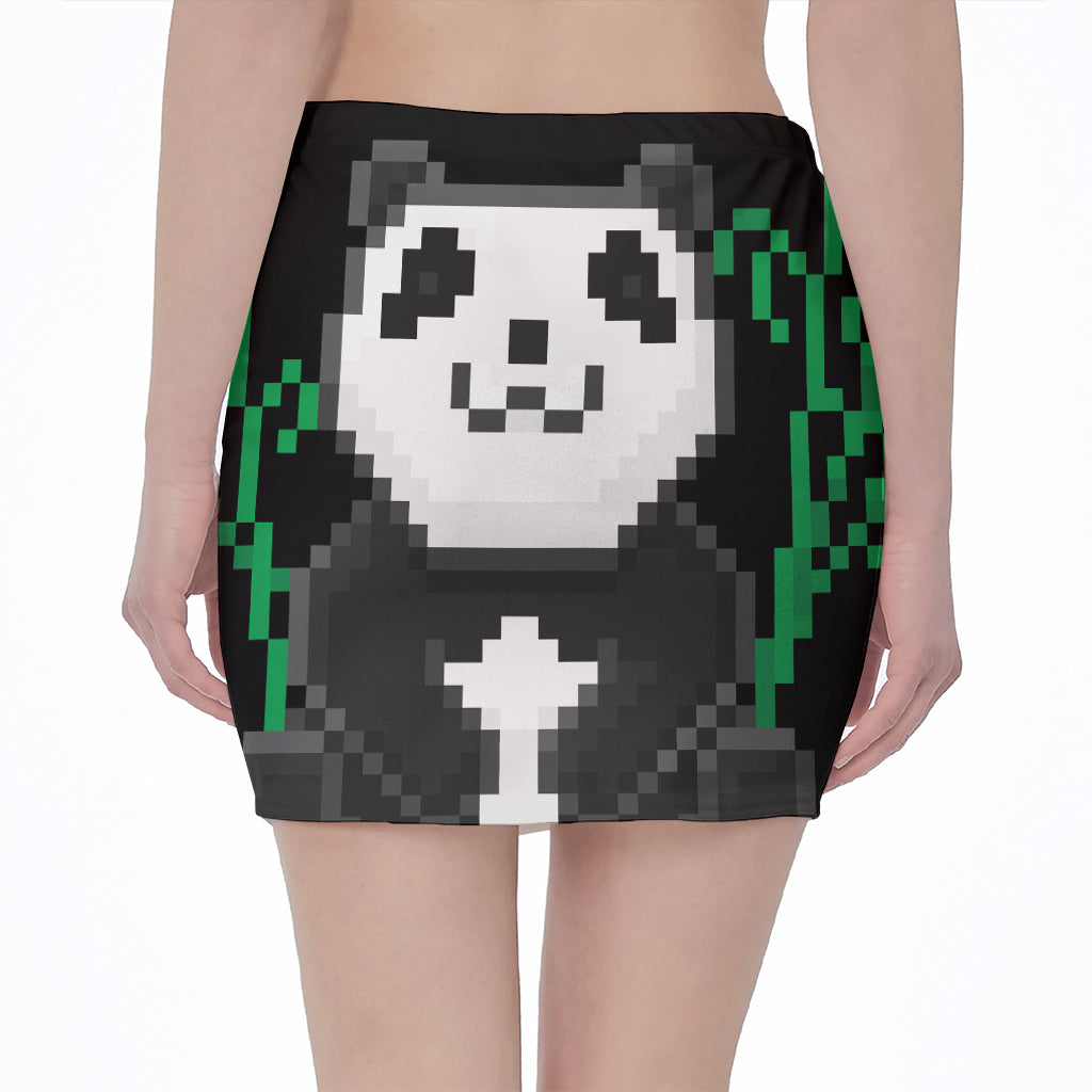 8-Bit Pixel Panda Print Pencil Mini Skirt