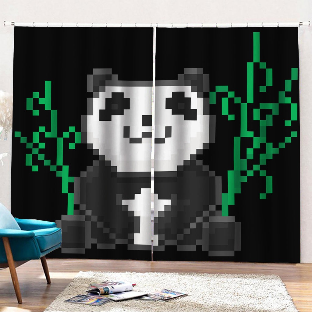 8-Bit Pixel Panda Print Pencil Pleat Curtains