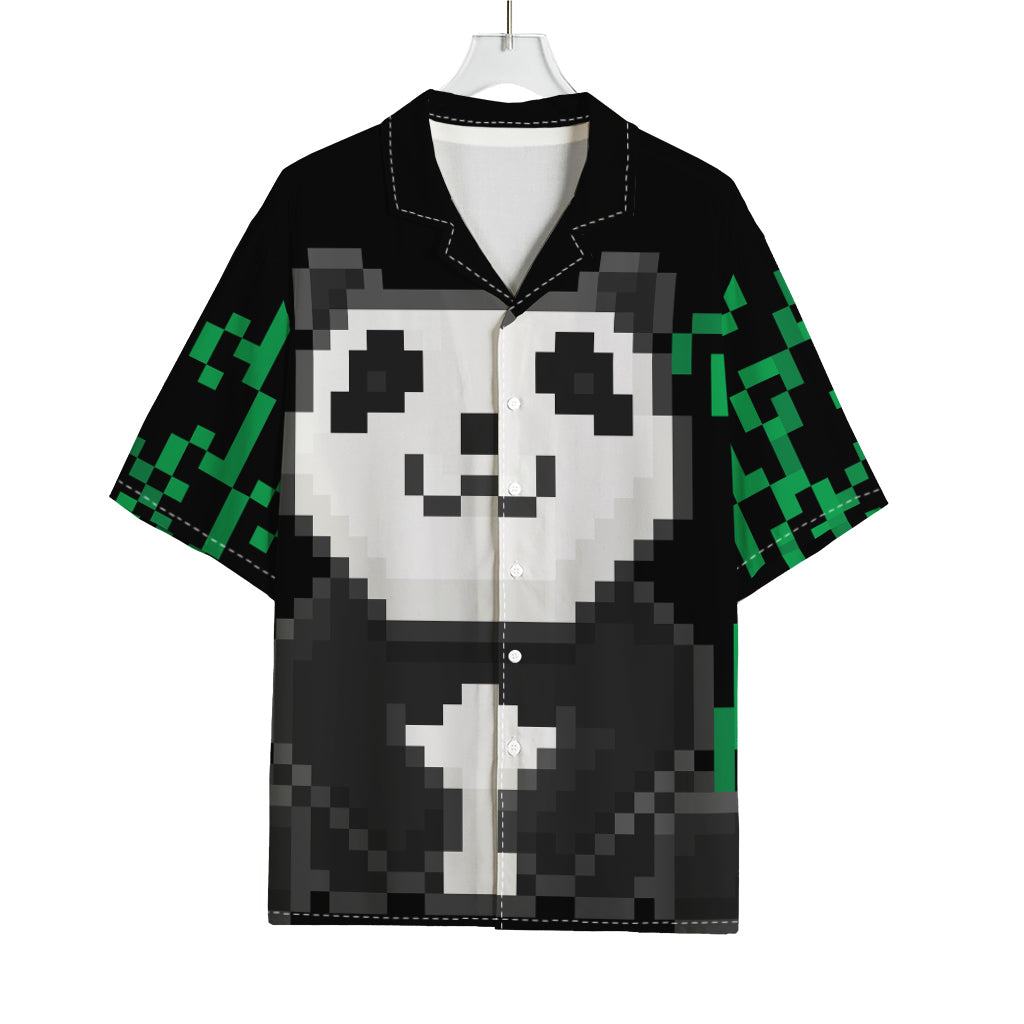 8-Bit Pixel Panda Print Rayon Hawaiian Shirt