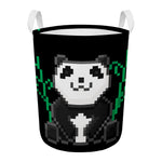 8-Bit Pixel Panda Print Round Laundry Basket
