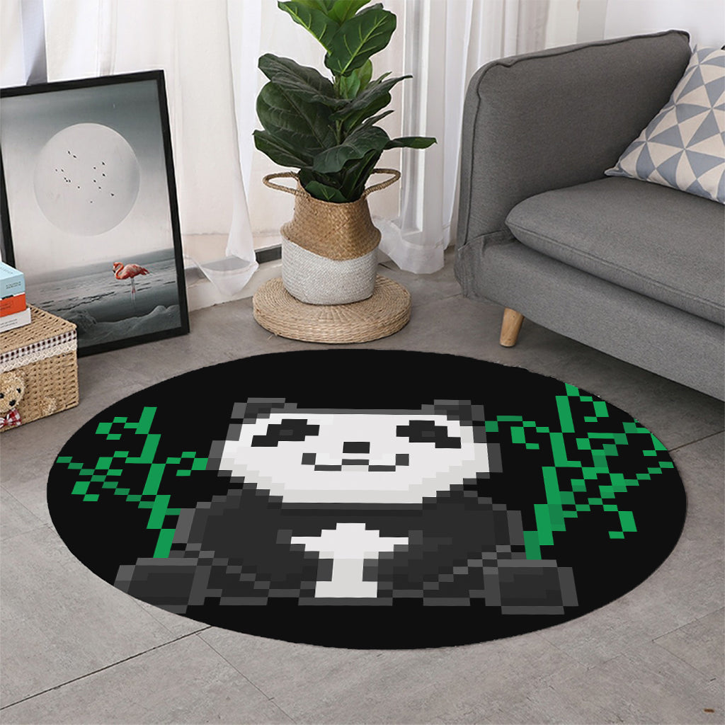 8-Bit Pixel Panda Print Round Rug