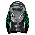 8-Bit Pixel Panda Print Sherpa Lined Zip Up Hoodie