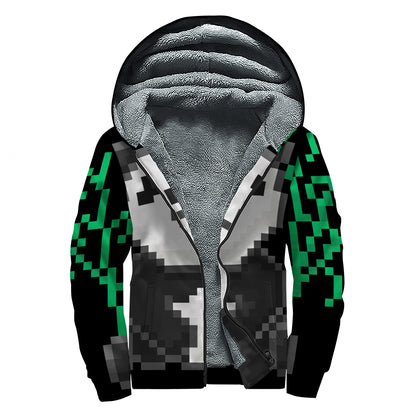 8-Bit Pixel Panda Print Sherpa Lined Zip Up Hoodie