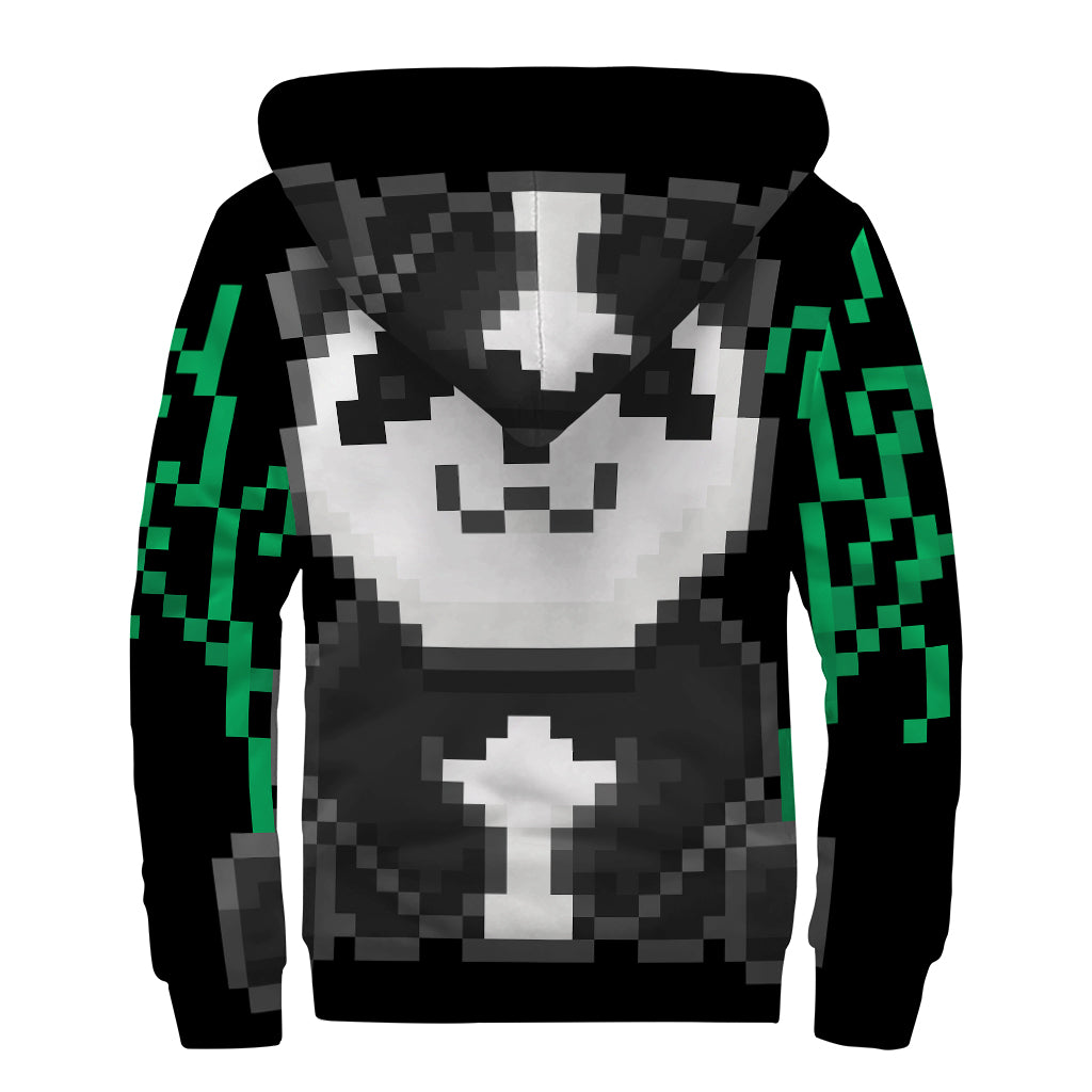 8-Bit Pixel Panda Print Sherpa Lined Zip Up Hoodie
