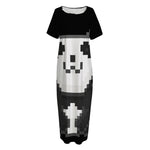 8-Bit Pixel Panda Print Short Sleeve Long Nightdress