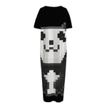 8-Bit Pixel Panda Print Short Sleeve Long Nightdress