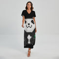 8-Bit Pixel Panda Print Short Sleeve Maxi Dress
