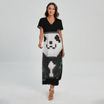 8-Bit Pixel Panda Print Short Sleeve Maxi Dress