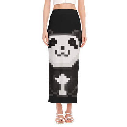 8-Bit Pixel Panda Print Side Slit Maxi Skirt