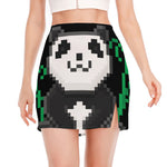 8-Bit Pixel Panda Print Side Slit Mini Skirt