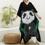 8-Bit Pixel Panda Print Silk V-Neck Kaftan Dress