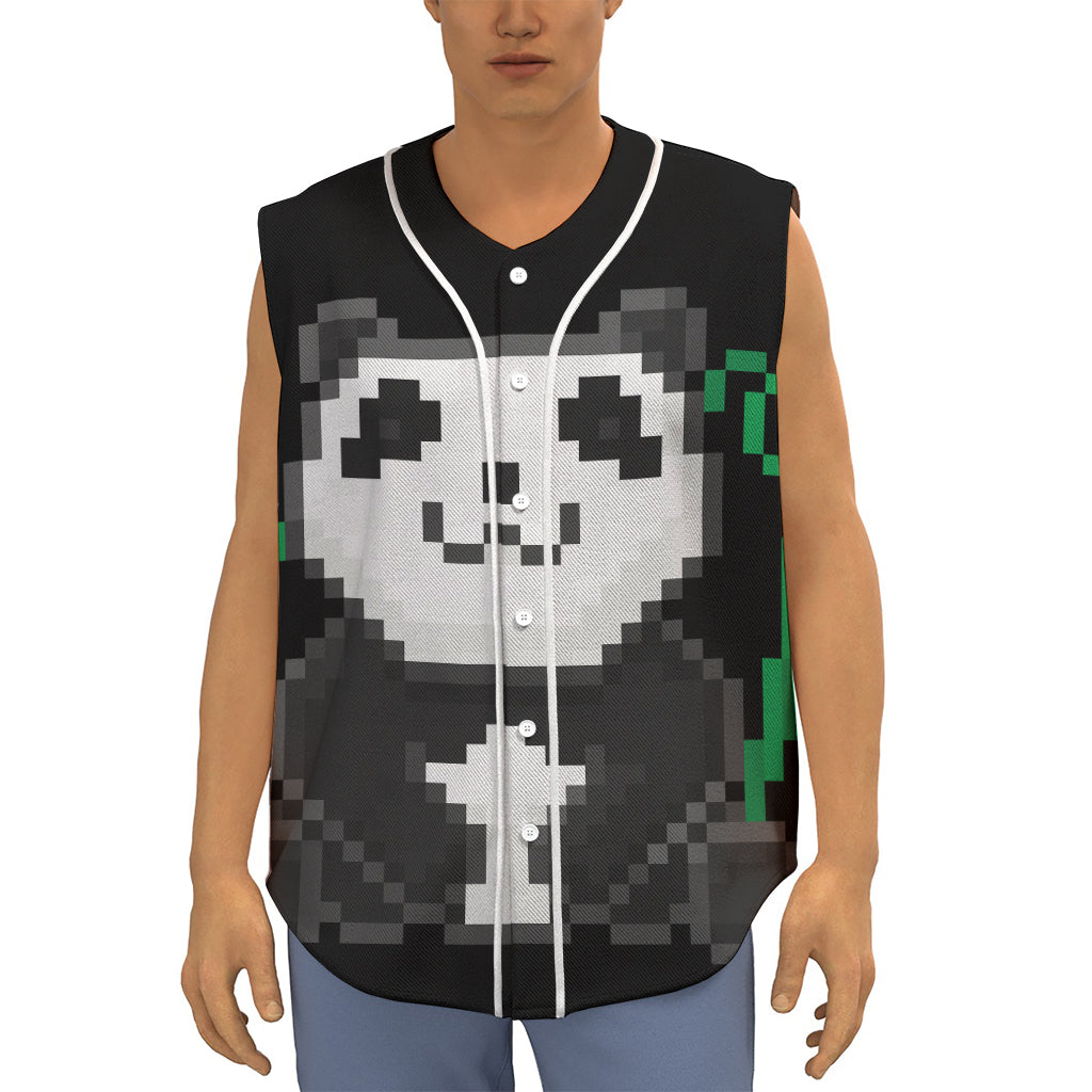 8-Bit Pixel Panda Print Sleeveless Baseball Jersey