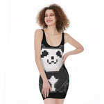 8-Bit Pixel Panda Print Sleeveless Bodycon Dress