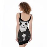 8-Bit Pixel Panda Print Sleeveless Bodycon Dress