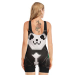 8-Bit Pixel Panda Print Sleeveless One Piece Swimsuit