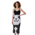 8-Bit Pixel Panda Print Slim Fit Midi Cami Dress