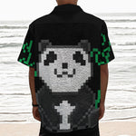 8-Bit Pixel Panda Print Textured Short Sleeve Shirt