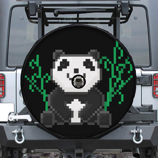 8-Bit Pixel Panda Print Tire Cover With Camera Hole