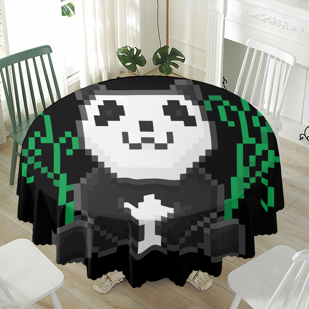 8-Bit Pixel Panda Print Waterproof Round Tablecloth